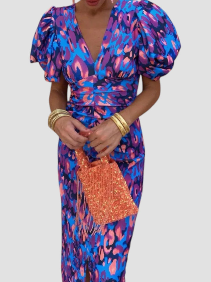 Rosie | Abstract Puff Sleeve Midi Dress