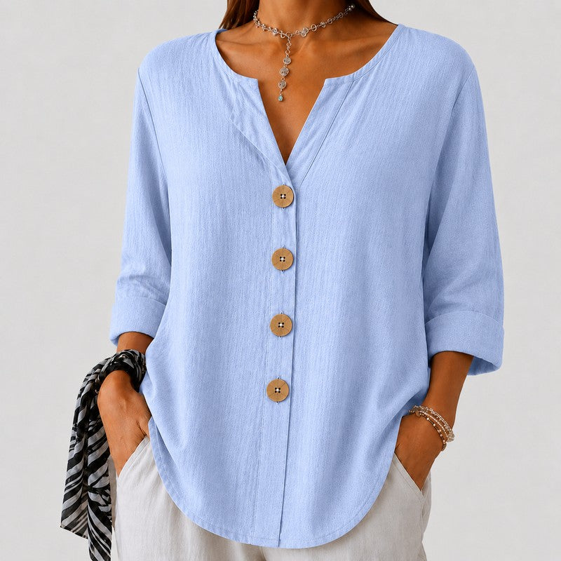 Amira | Relaxed V-Neck Button-Down Blouse