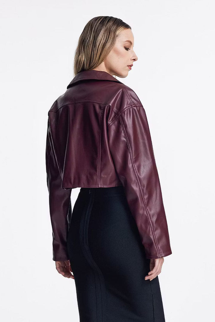 Bianca | Women's Cropped Faux Leather Bomber Jacket