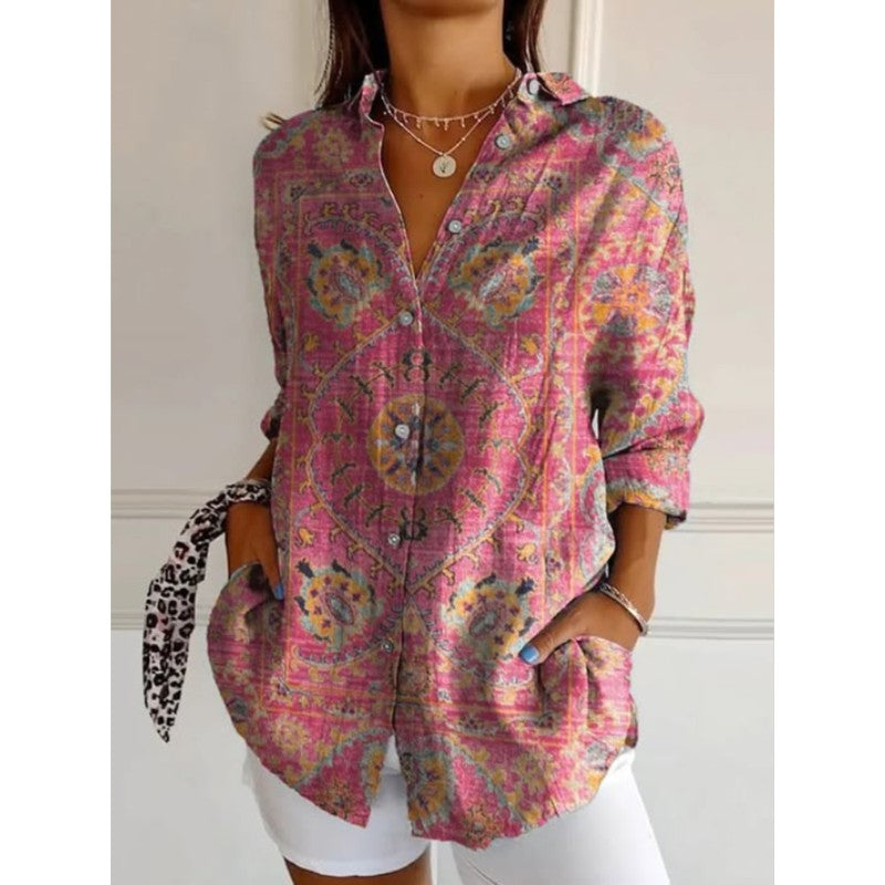 Women Shirt | Retro Medallion Print Shirt