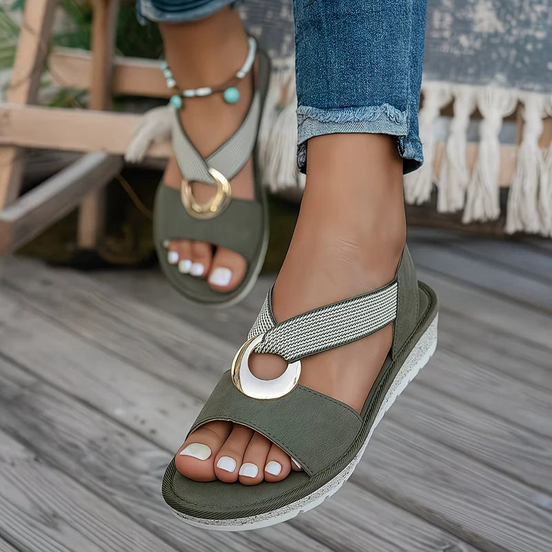Nancy | Metal Ring Slip-On Sandals