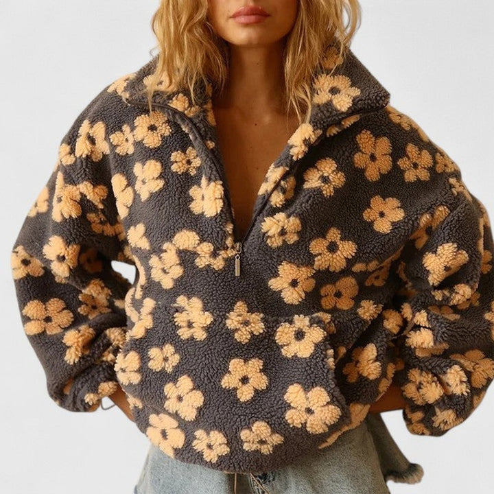 Delysanne | Bold Floral Half-Zip Sweater