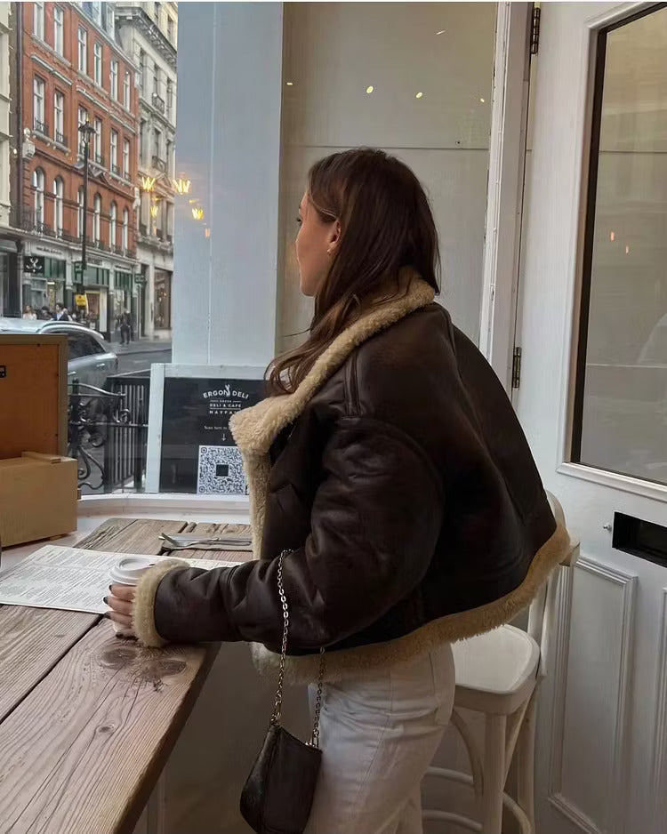 Genevieve | Women's Shearling Trim Aviator Jacket