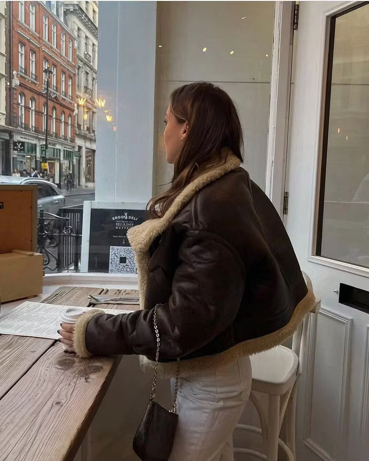 Genevieve | Women's Shearling Trim Aviator Jacket