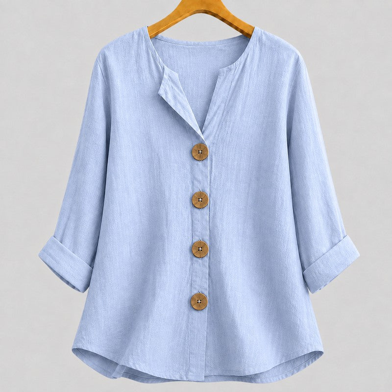 Amira | Relaxed V-Neck Button-Down Blouse
