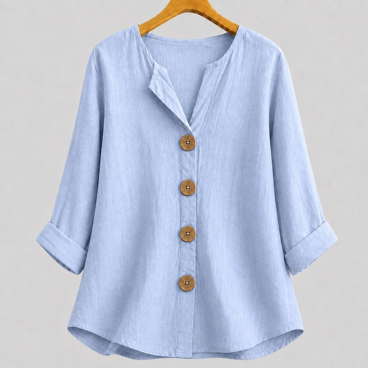 Amira | Relaxed V-Neck Button-Down Blouse