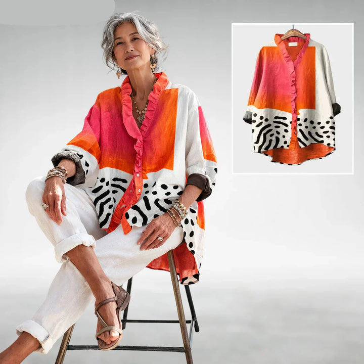 Iona | Ruffle Front Abstract Blouse