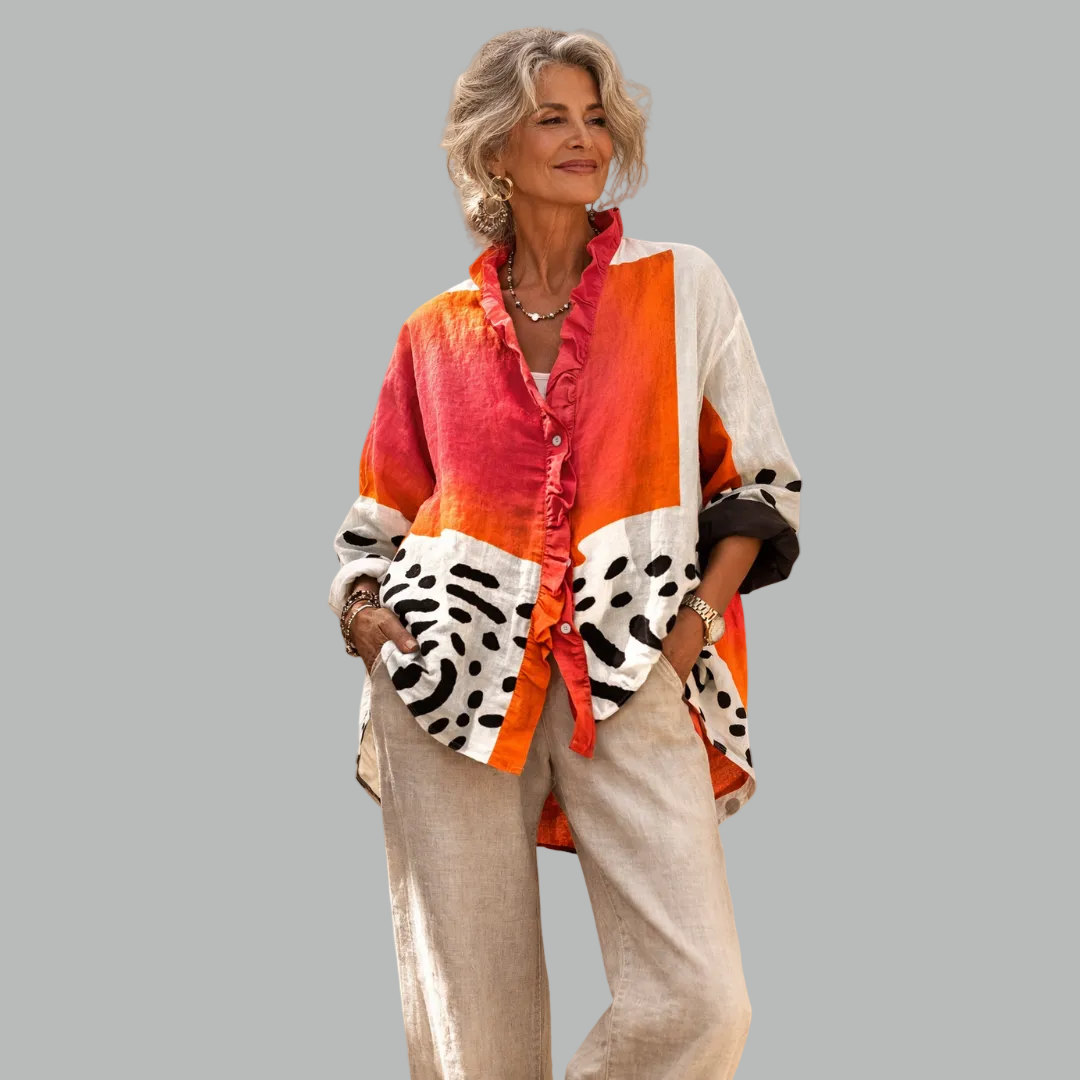 Iona | Ruffle Front Abstract Blouse