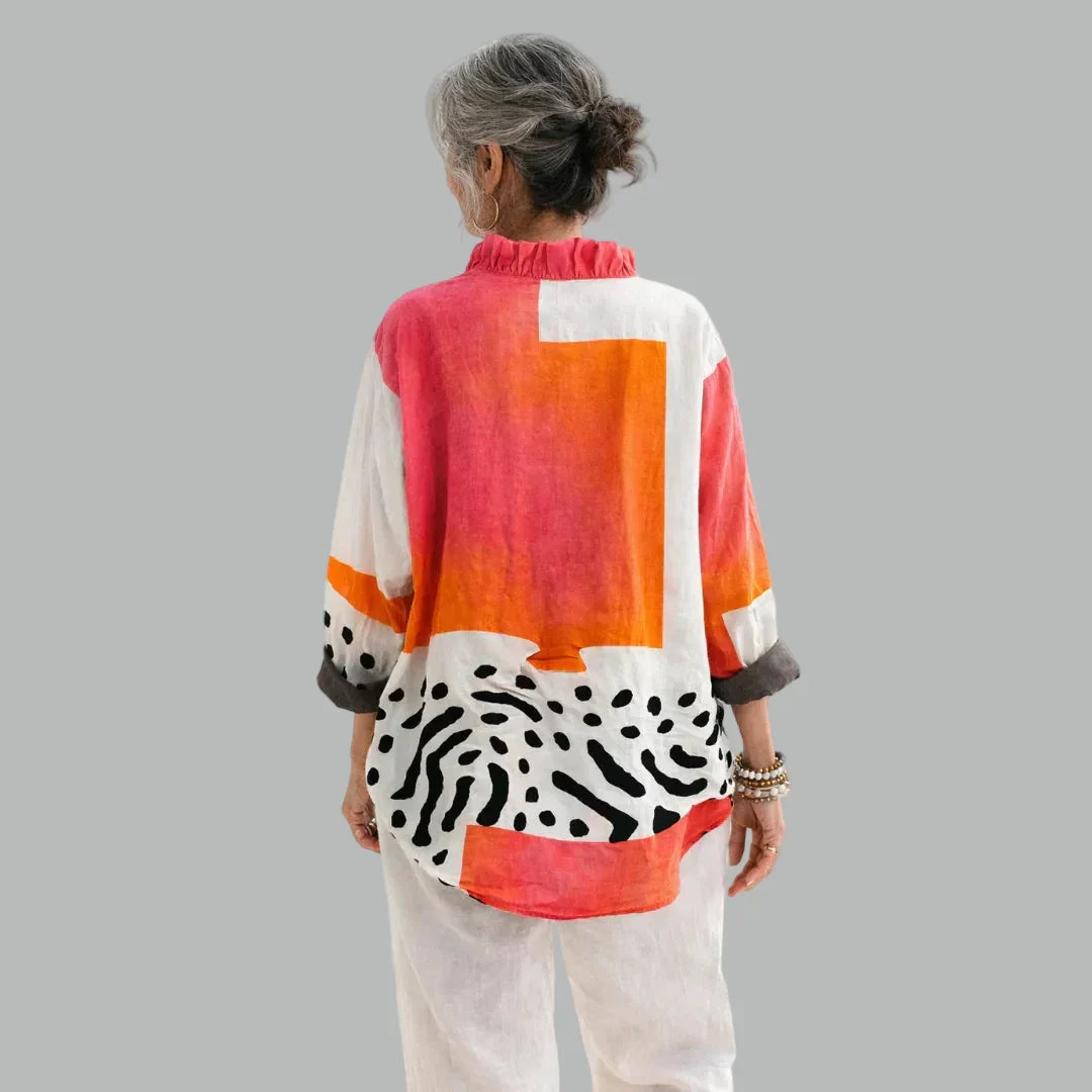 Iona | Ruffle Front Abstract Blouse