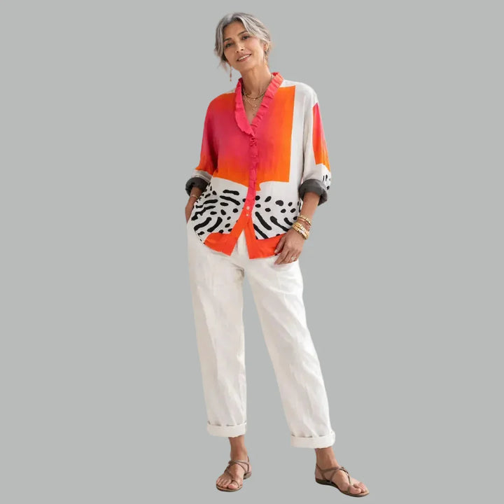 Iona | Ruffle Front Abstract Blouse