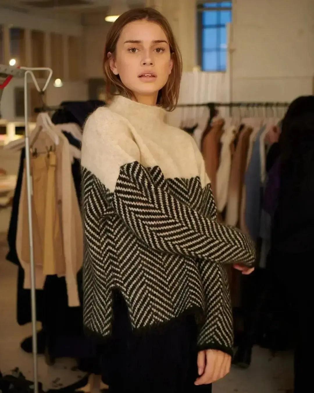 Eva | Herringbone Knit Sweater