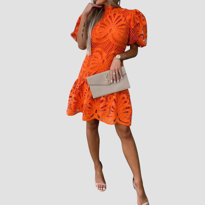 Helena | Lace Puff Sleeve Midi Dress
