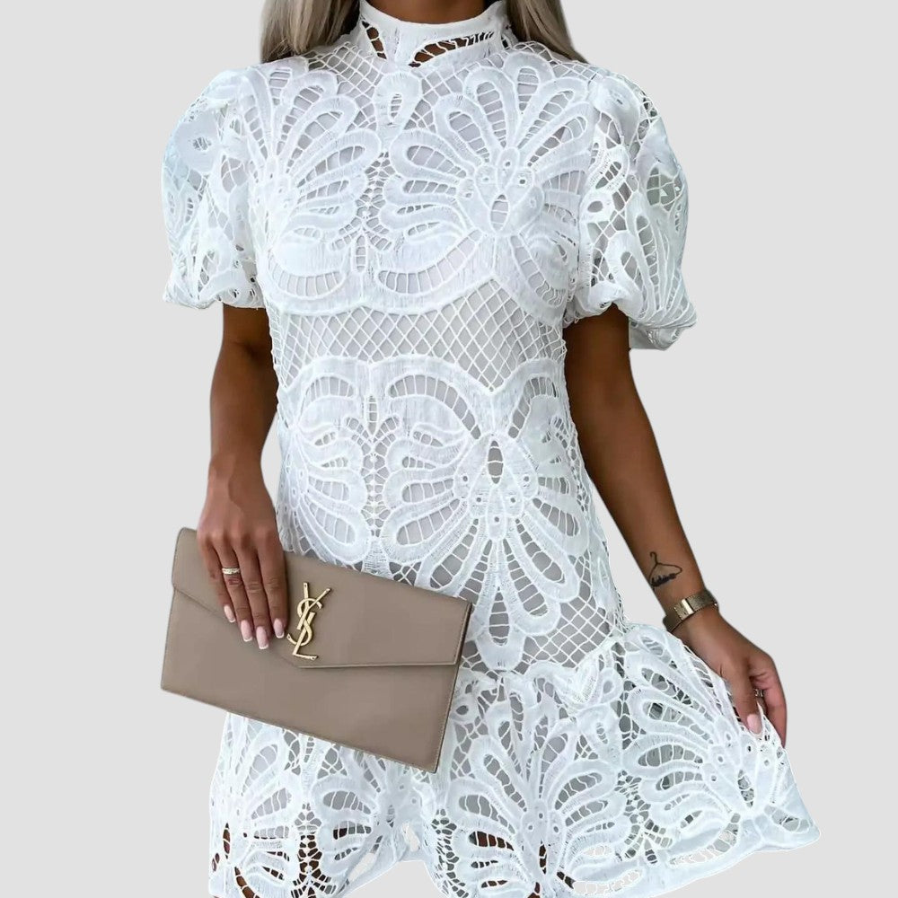 Helena | Lace Puff Sleeve Midi Dress