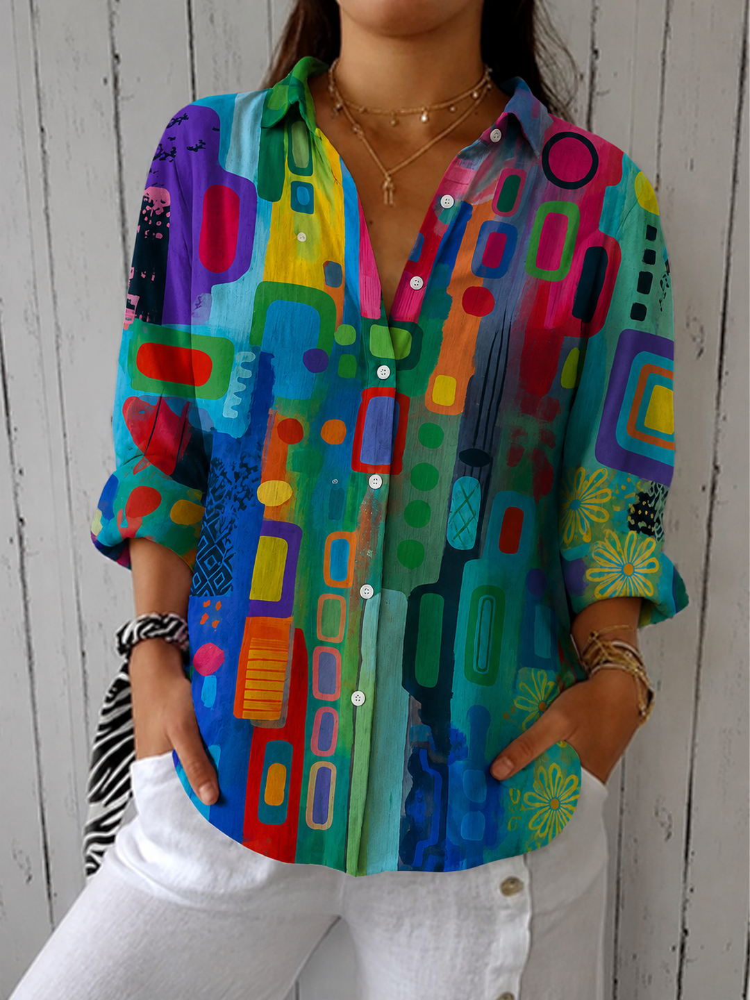 Ailsa | Artistic Print Button-Down Blouse