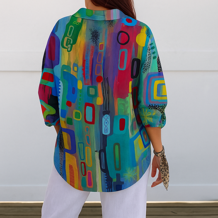 Ailsa | Artistic Print Button-Down Blouse