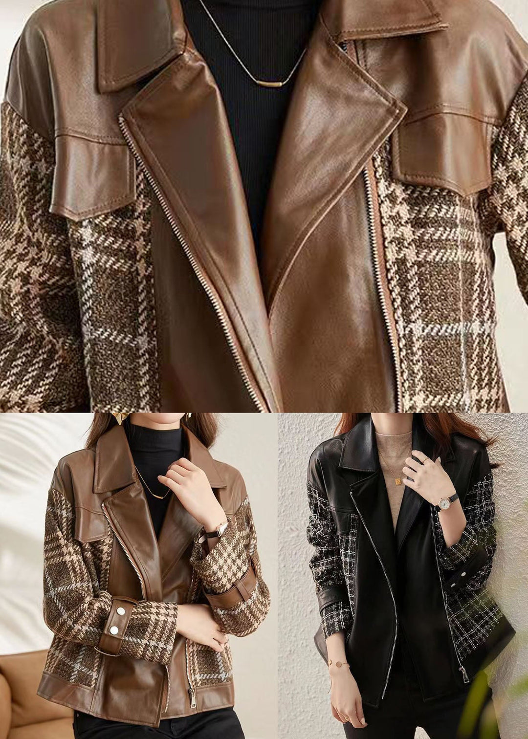 Millie | Check Paneled Biker Jacket