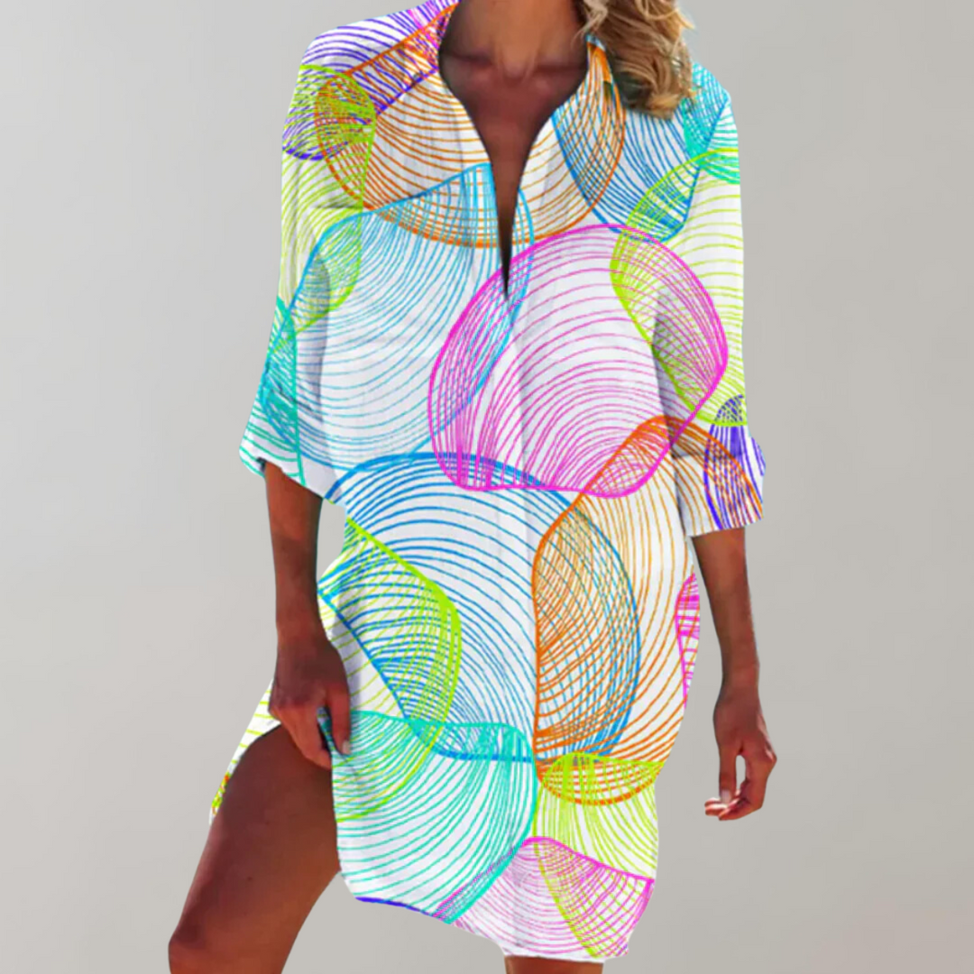 Mollie | Abstract Print Shirt Midi Dress