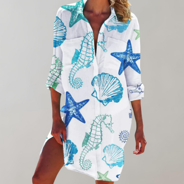 Mollie | Abstract Print Shirt Midi Dress