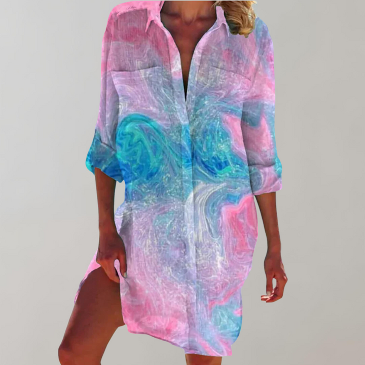 Mollie | Abstract Print Shirt Midi Dress