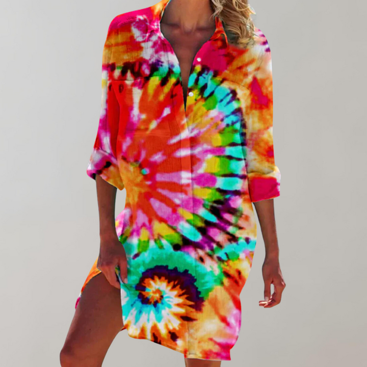 Mollie | Abstract Print Shirt Midi Dress