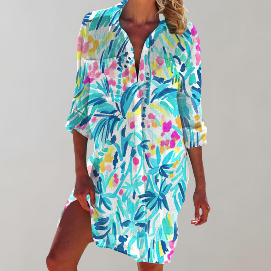 Mollie | Abstract Print Shirt Midi Dress