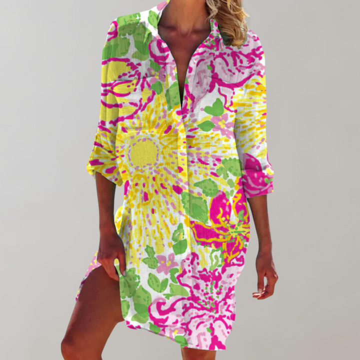 Mollie | Abstract Print Shirt Midi Dress