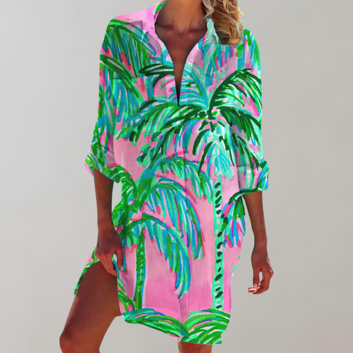 Mollie | Abstract Print Shirt Midi Dress