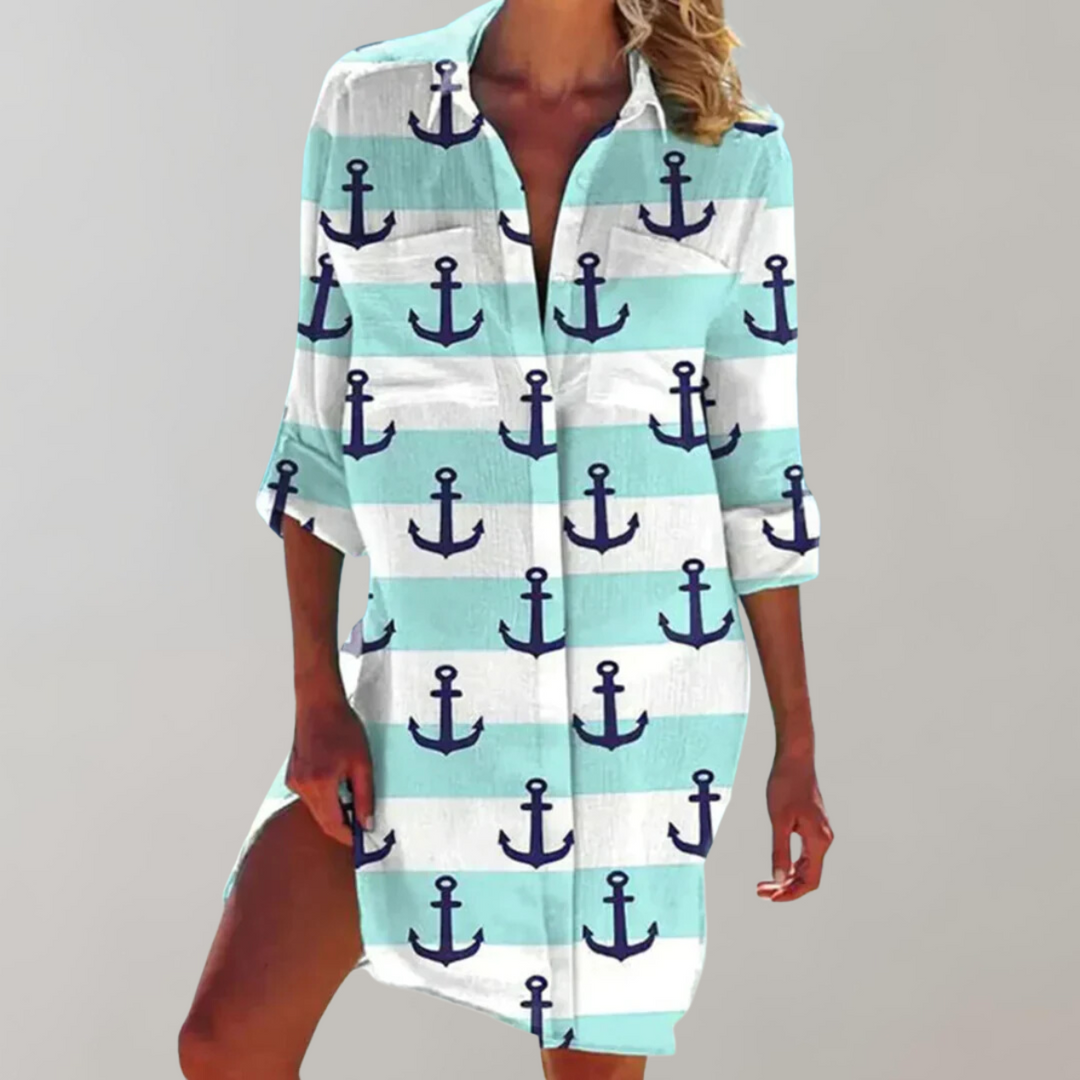 Mollie | Abstract Print Shirt Midi Dress