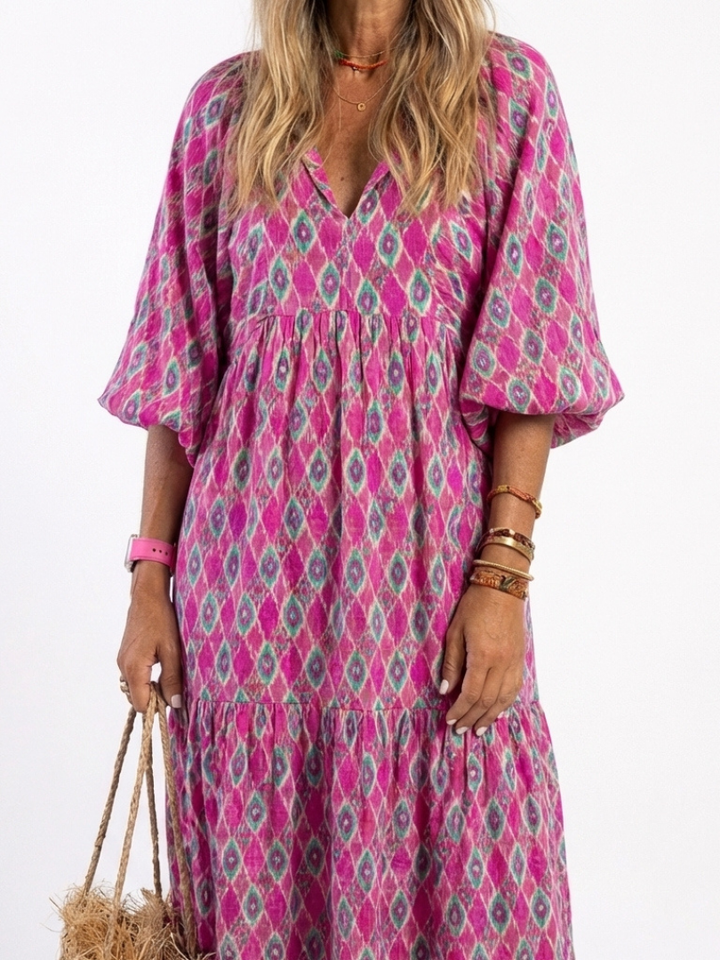 Georgia | Patterned Tiered Midi Dress