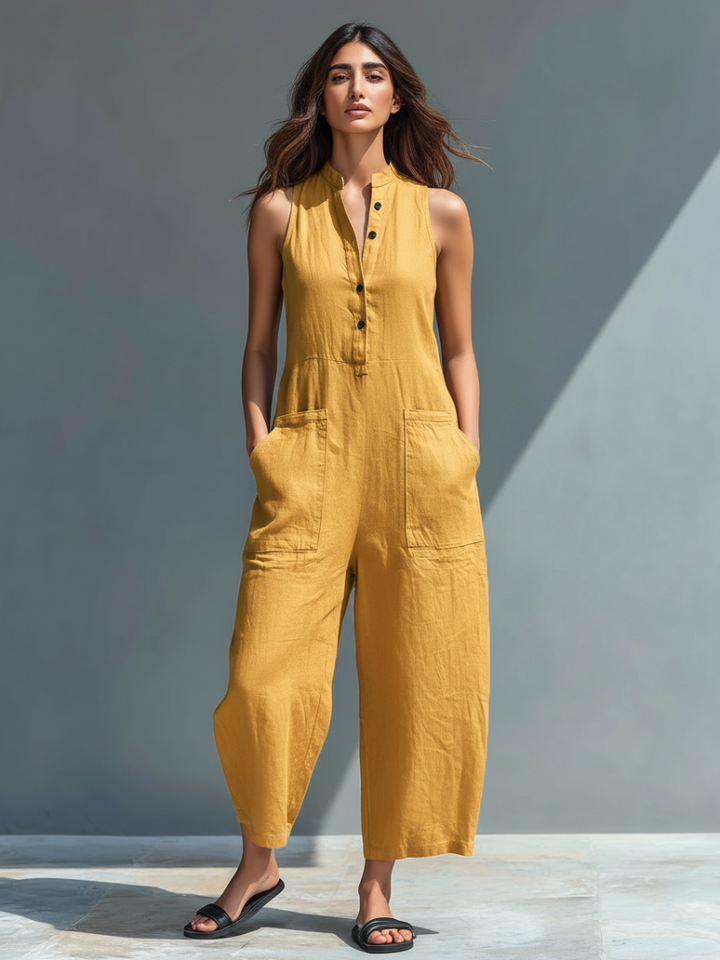 Sloane | Sleeveless Minimalist Jumpsuit for Women with High Collar and Buttons