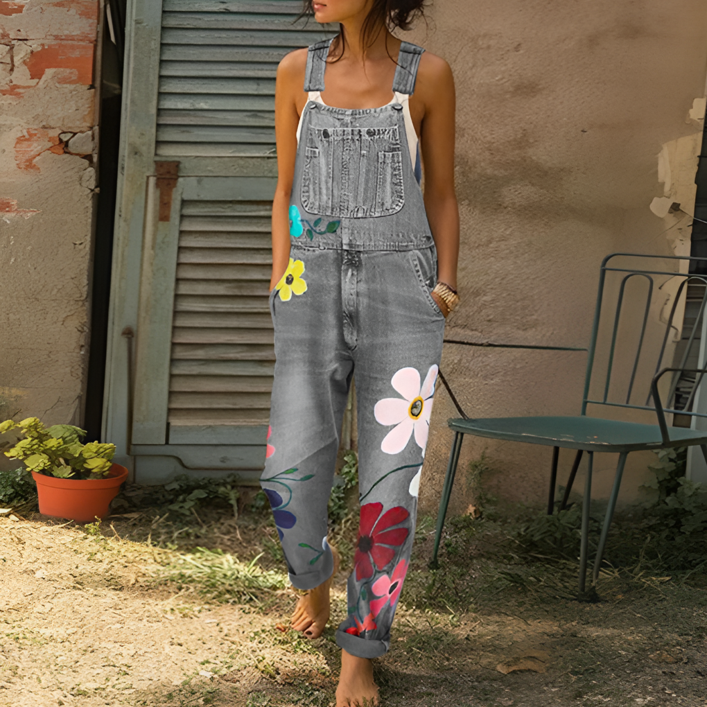 Jessica | Stylish Denim Jumpsuit with Floral Pattern