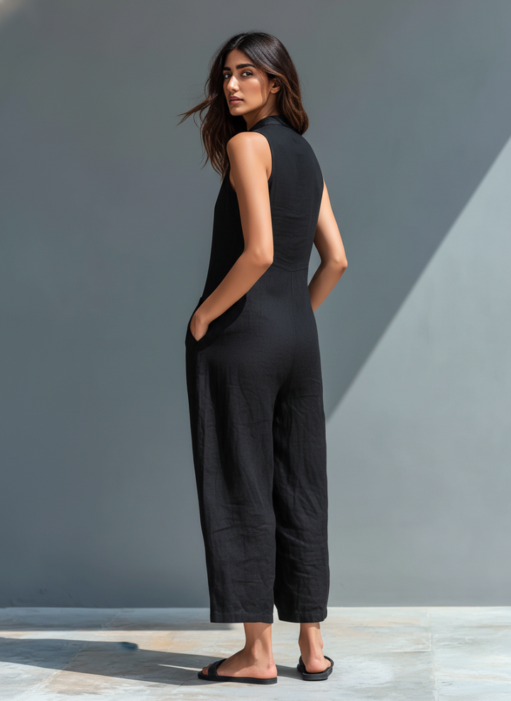 Sloane | Sleeveless Minimalist Jumpsuit for Women with High Collar and Buttons