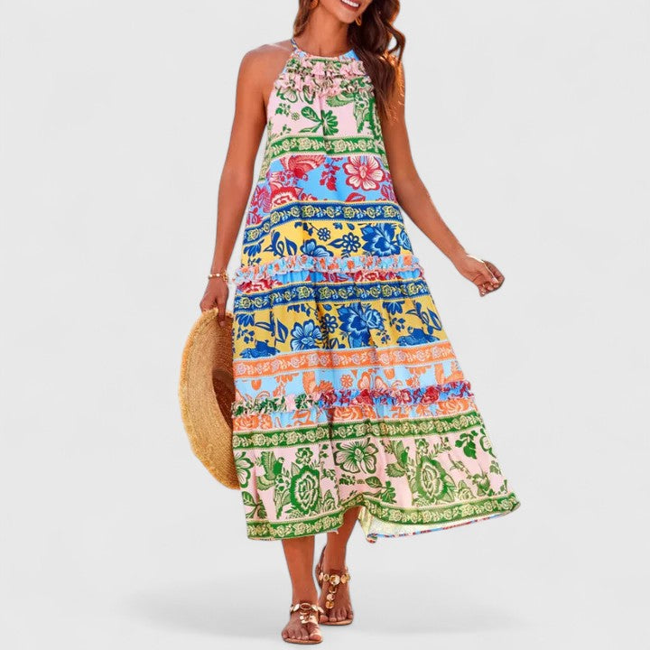 Naomi | Women's Halter Neck Bohemian Printed Maxi Dress