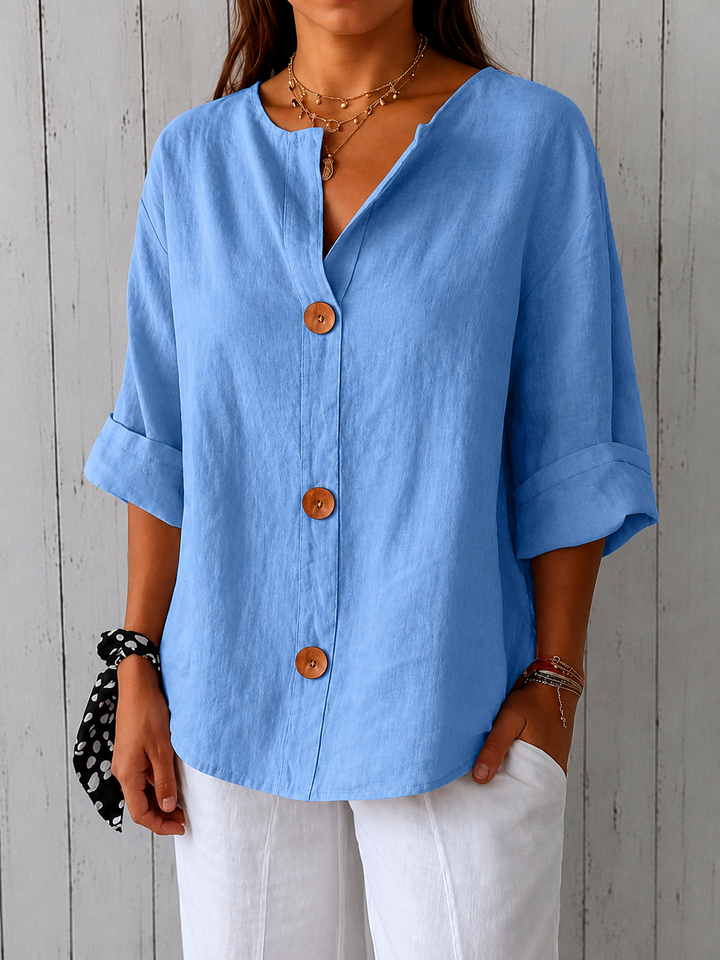 Hyacinth | Button Front Linen Blouse