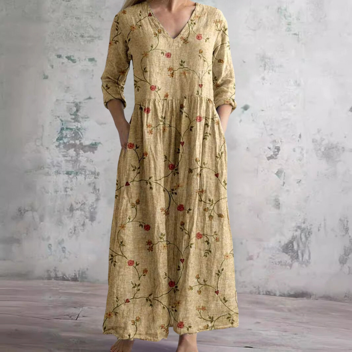 Rebecca | Women's Summer Dress with V-Neck and Floral Pattern