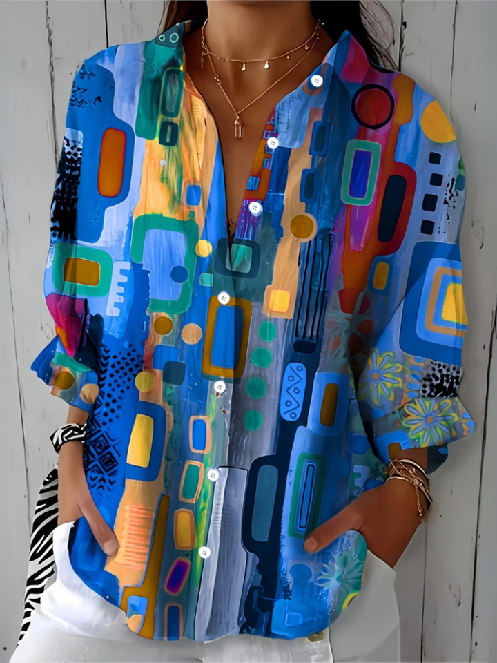 Ailsa | Artistic Print Button-Down Blouse