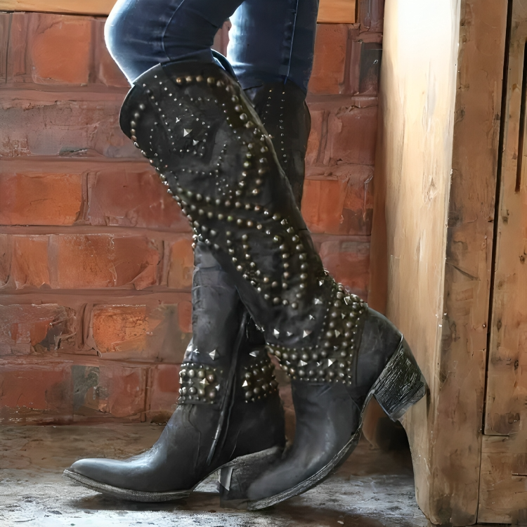 Juliet | Studded Western Knee-High Boots