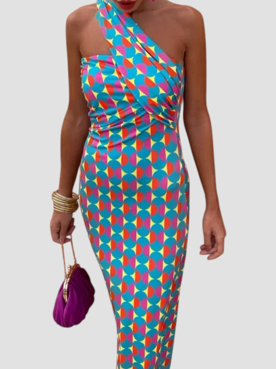 Hollie | Geometric One-Shoulder Midi Dress