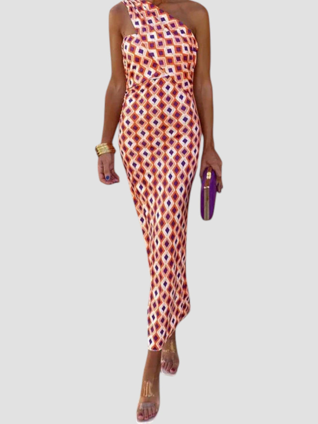 Hollie | Geometric One-Shoulder Midi Dress