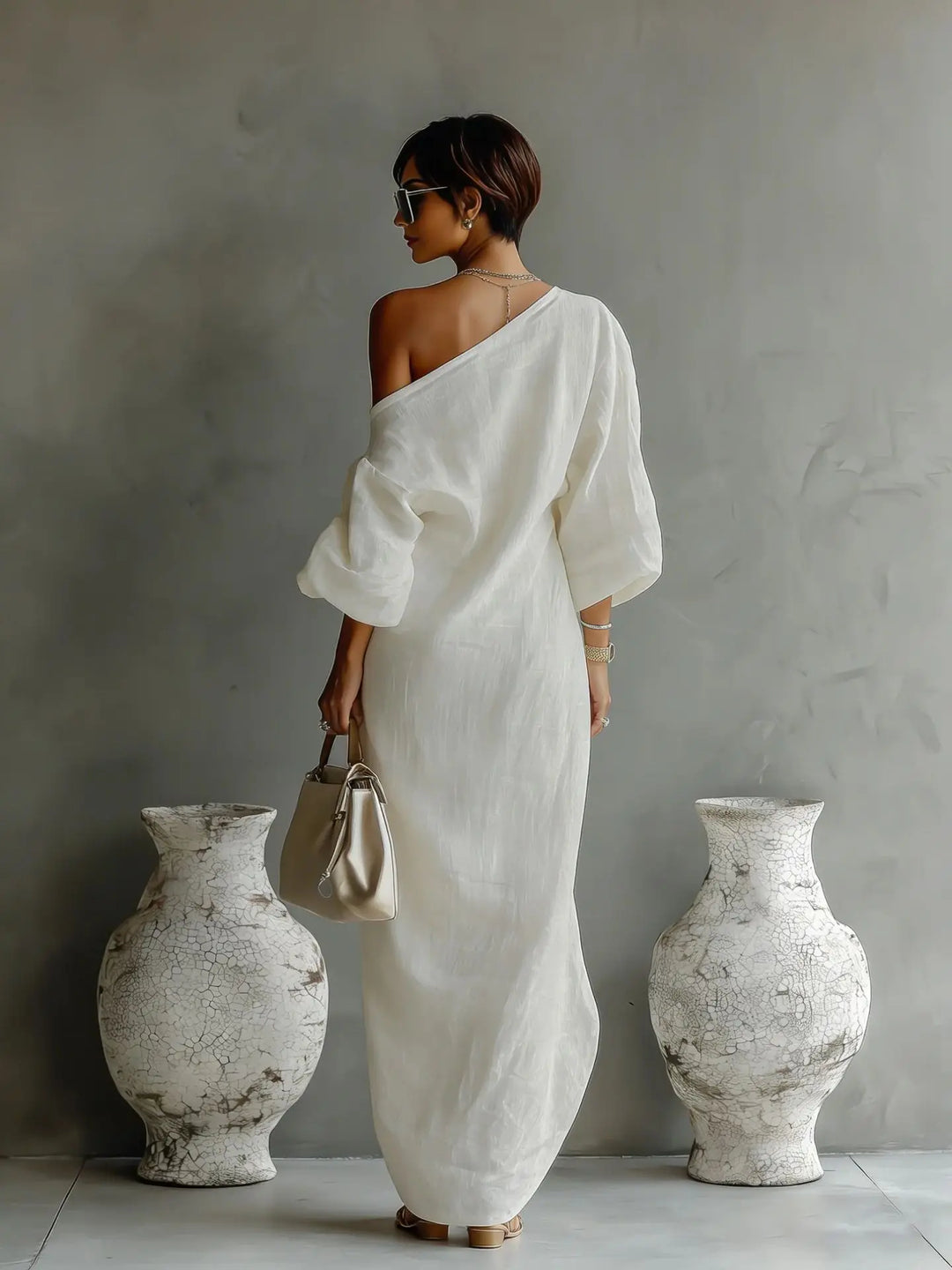 Leona | Women’s One-Shoulder Linen Dress
