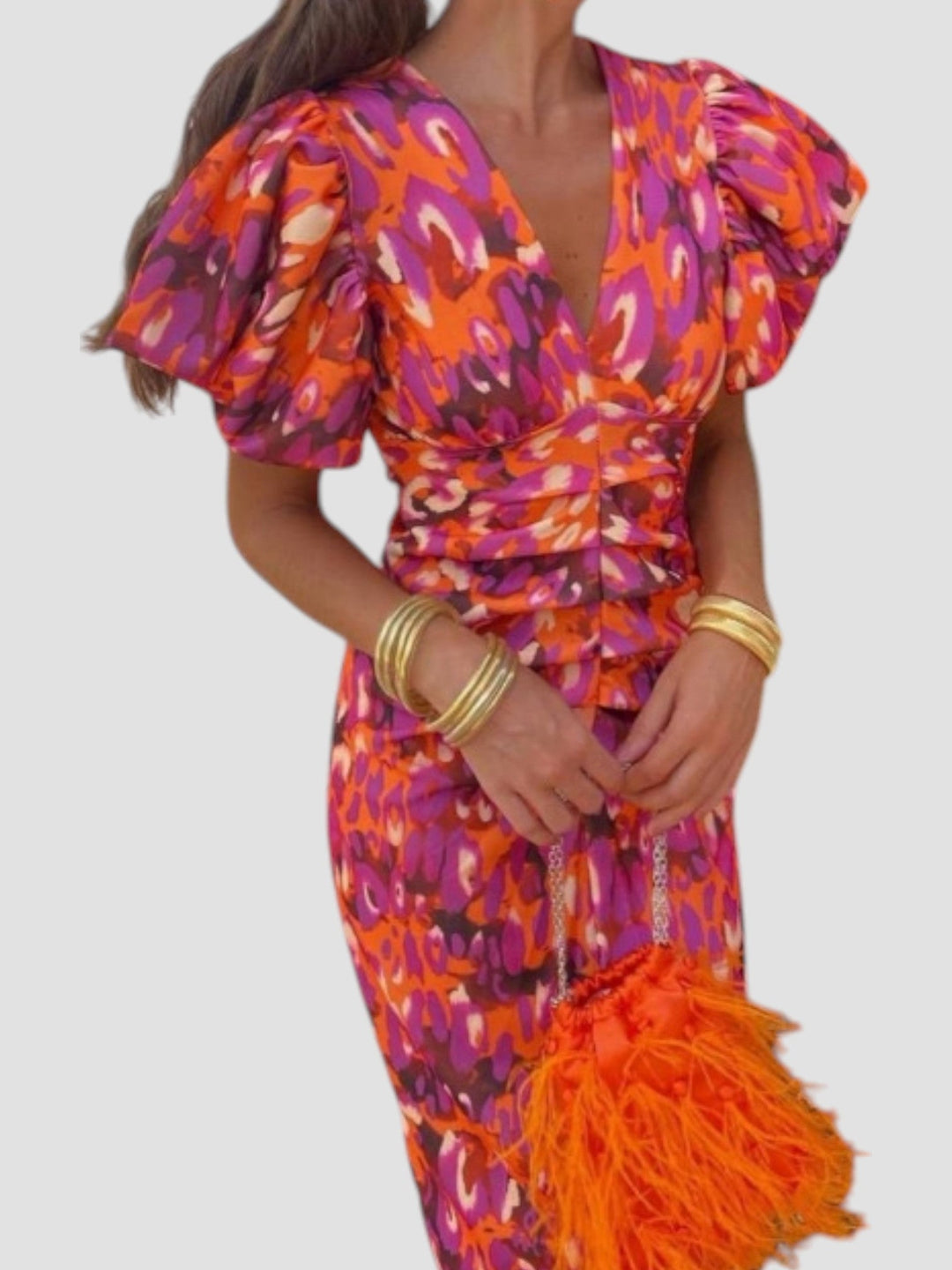 Rosie | Abstract Puff Sleeve Midi Dress