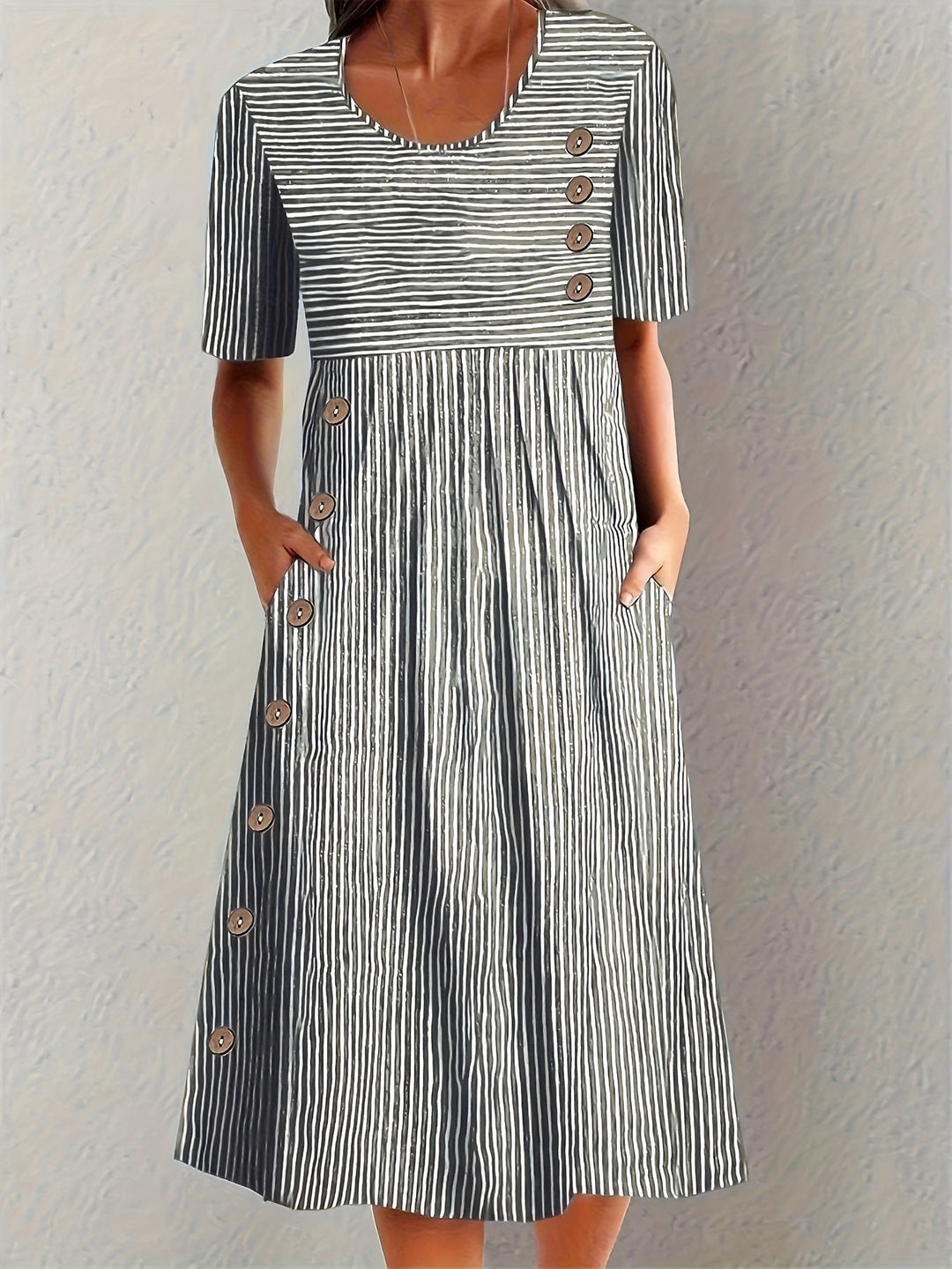 Tamara | Striped Button-Detail Midi Dress