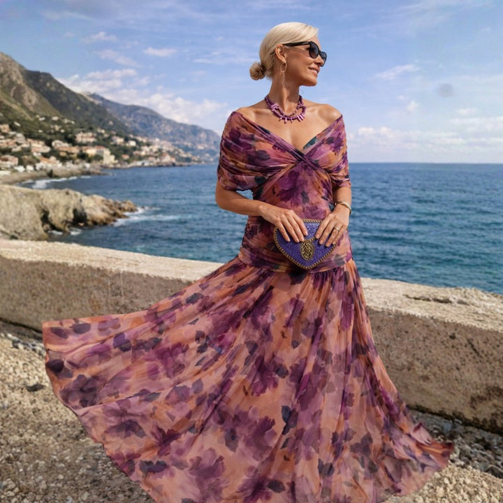 Adrienne | Off-Shoulder Ruched Mermaid Maxi Dress