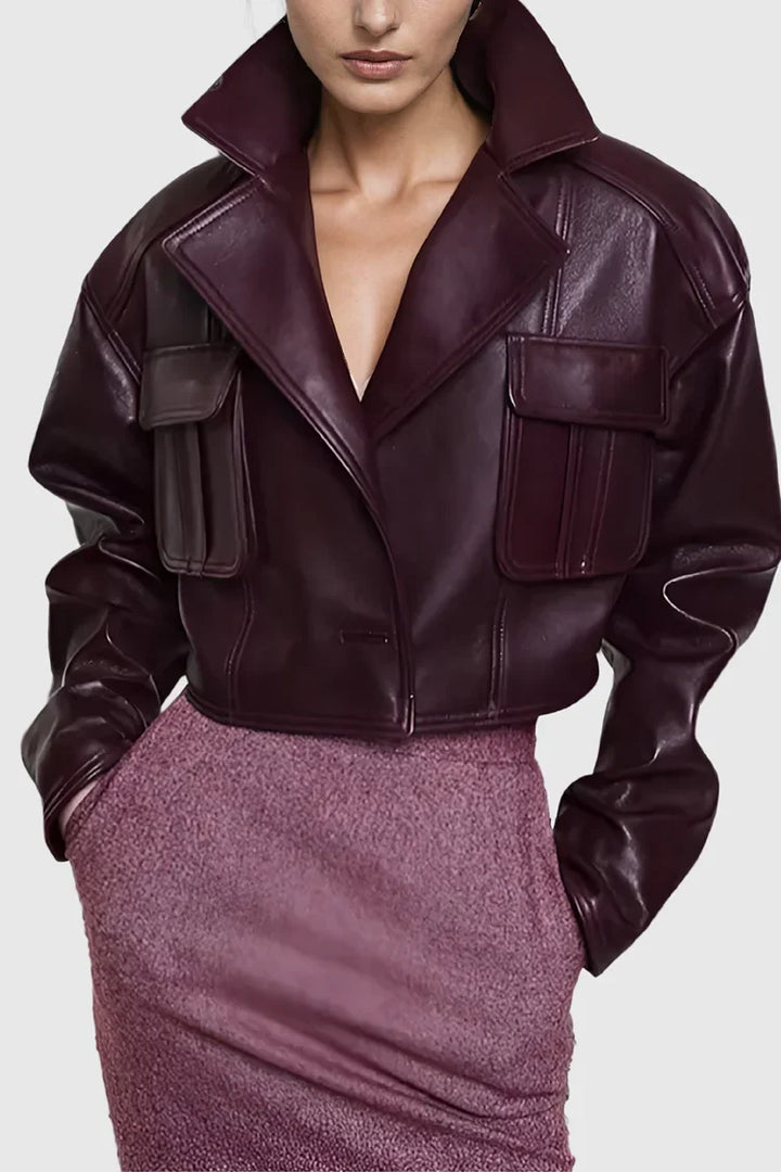 Bianca | Women's Cropped Faux Leather Bomber Jacket