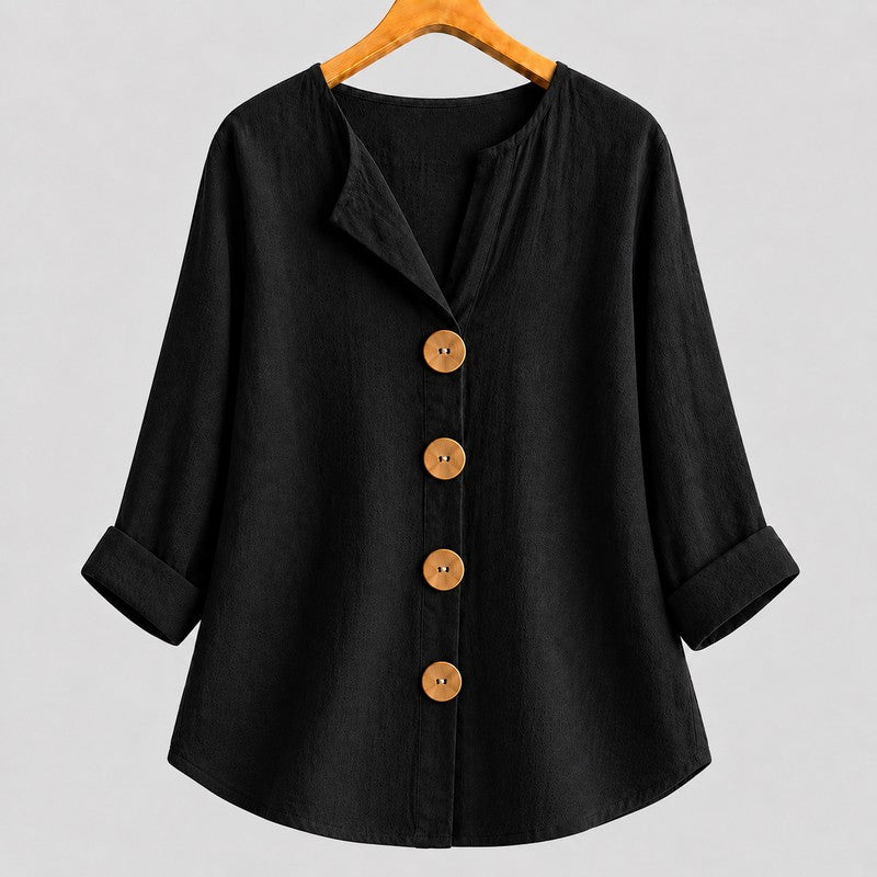 Amira | Relaxed V-Neck Button-Down Blouse