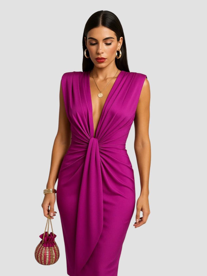 Tilly | Plunging Ruched Midi Dress
