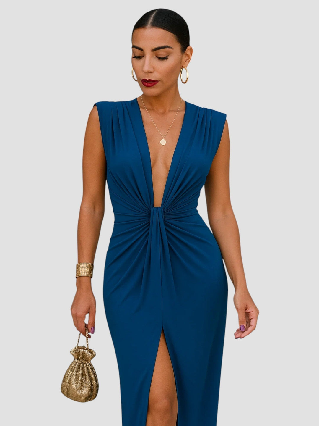 Tilly | Plunging Ruched Midi Dress