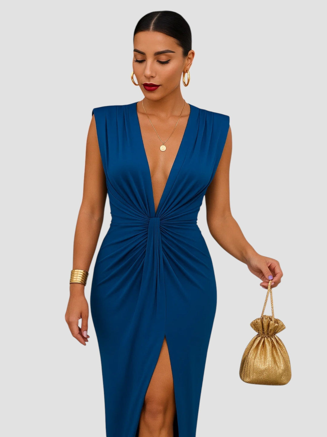 Tilly | Plunging Ruched Midi Dress