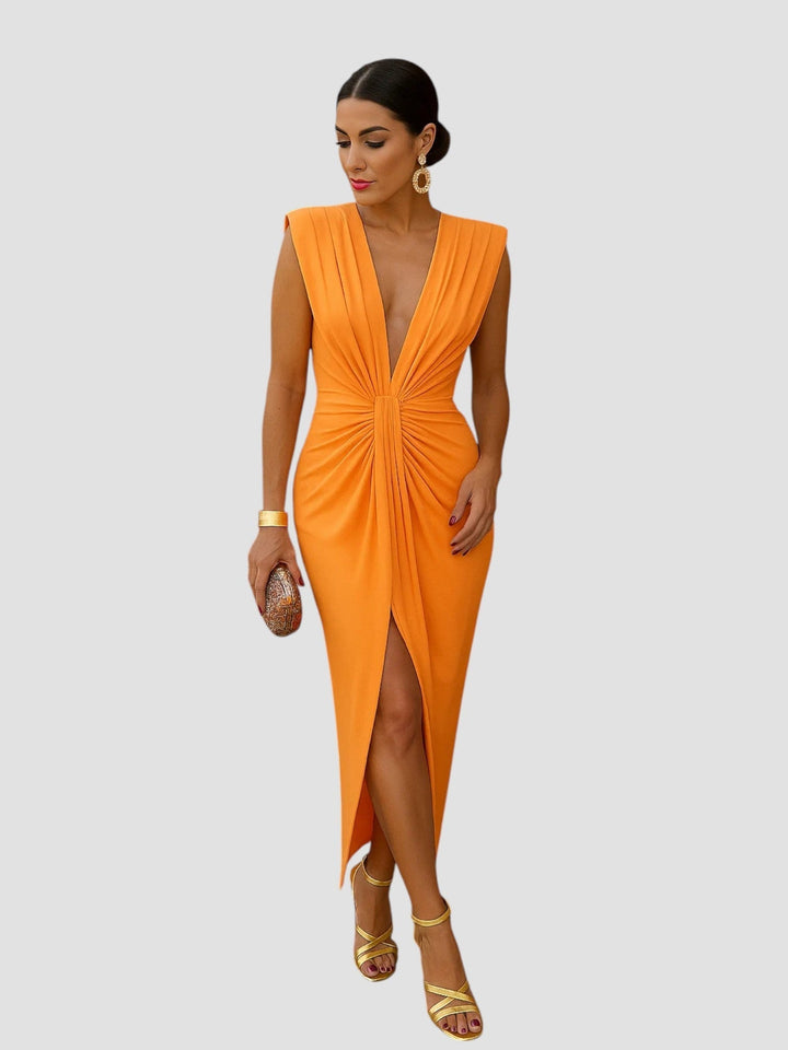 Tilly | Plunging Ruched Midi Dress