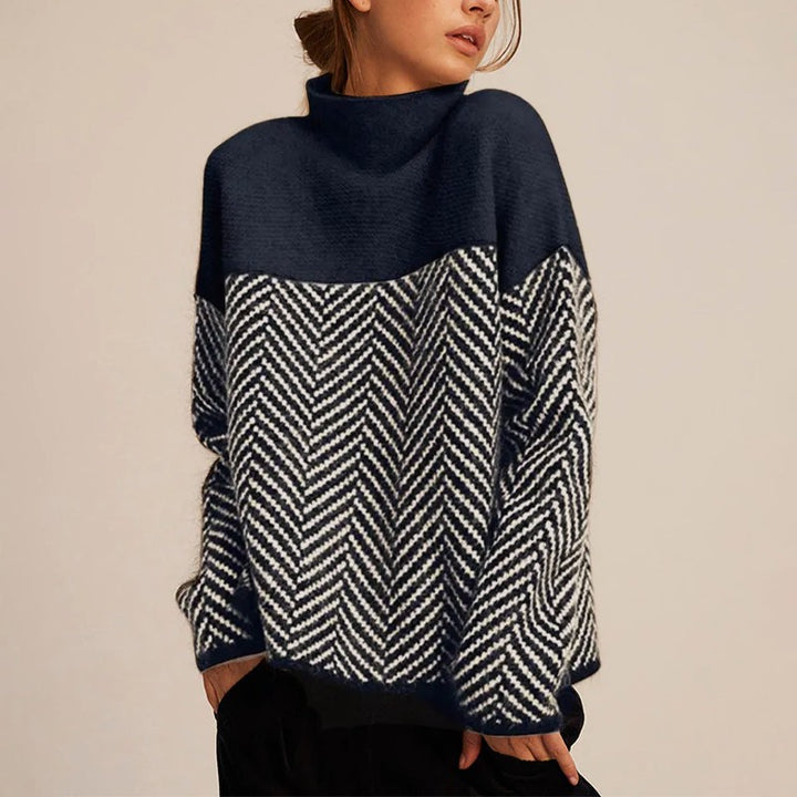 Claire | Two-Tone Knit Turtleneck Sweater